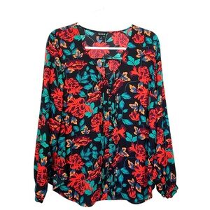 Torrid Floral‎ Button Front Blouse Size 1X | Georgette Long Sleeve Boho Top